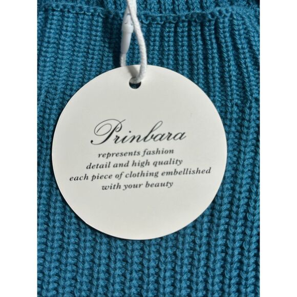 Prinbara Women's Mock Neck Oversized Teal Knit Sweater Size S - Picture 8 of 10